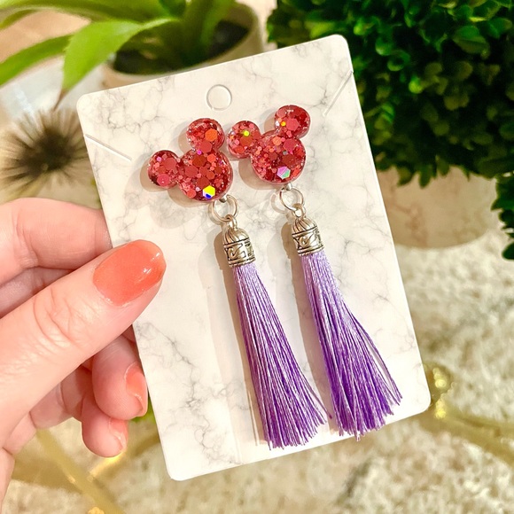 Acrylic Mickey Tassel Earrings - Picture 4 of 5